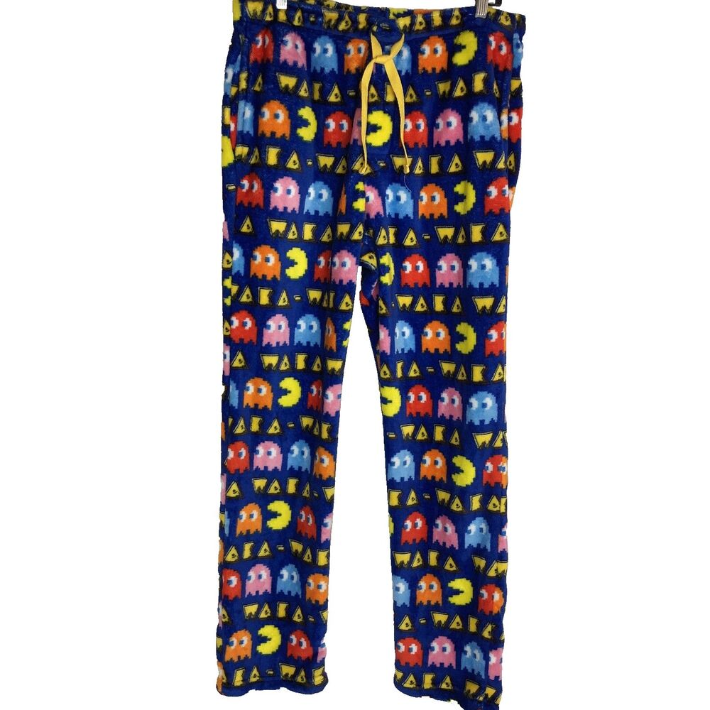 Pac-Man Fleece Pajama Lounge Pants Mens Size Large Pockets